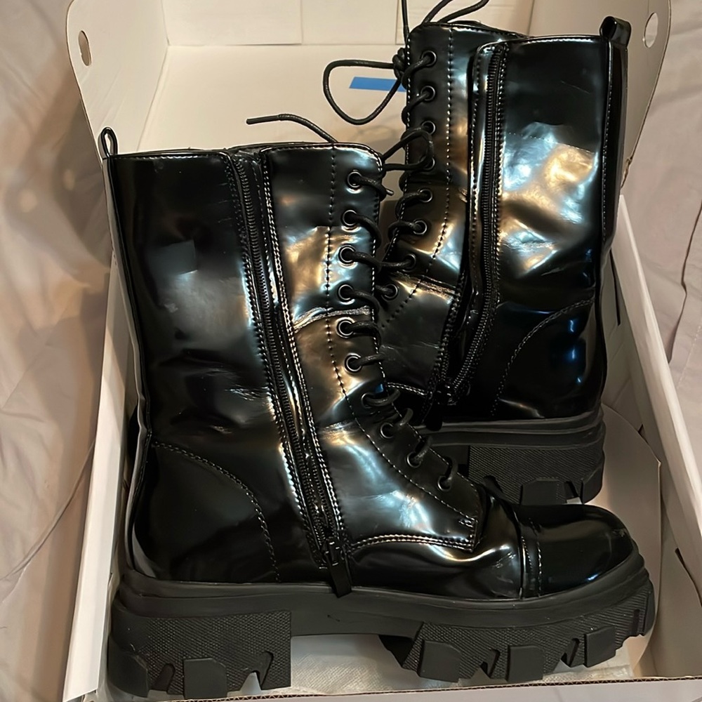Black shiny Combat boots